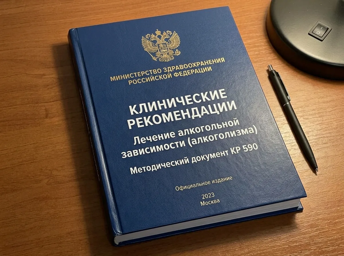Клинические рекомендации Минздрава России, методический документ по лечению алкоголизма КР 590, официальная обложка